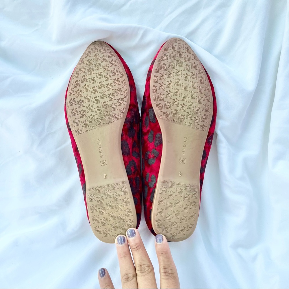 BIRDIES | THE HERON RED LEOPARD PRINT VELVET LOAFER SLIPPER FLAT SIZE 8 - Picture 5 of 6
